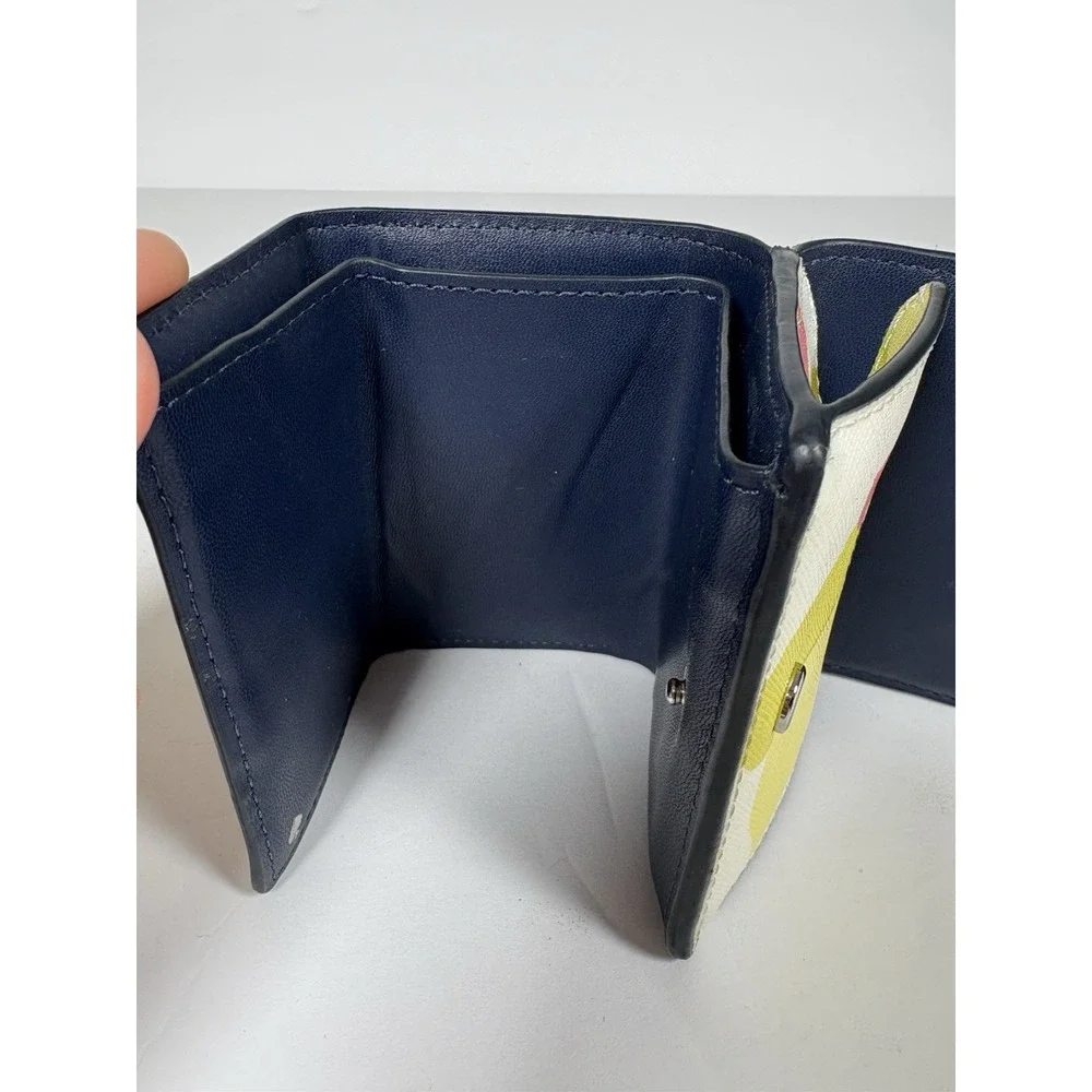 Kate Spade Cameron Lemon Zest Wallet White Multi Floral Fruit Navy Blue